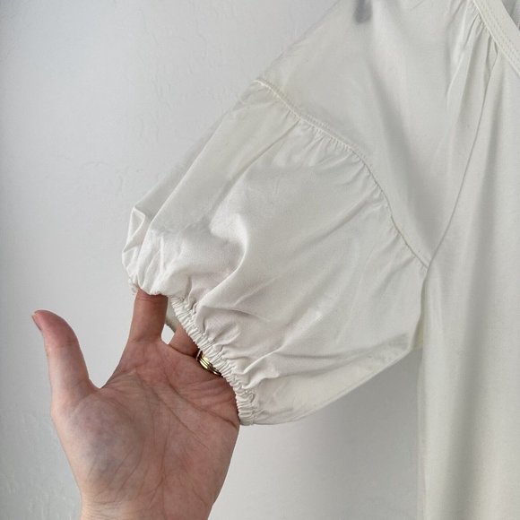Candace Cameron‎ Bure Cotton Spandex Top Women's XS WHITE Poof Elastic Sleeve - Picture 2 of 6